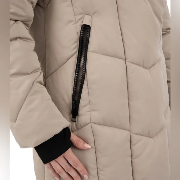 NWT L Nine West Duvet Puffer Coat Tan - Picture 4 of 16